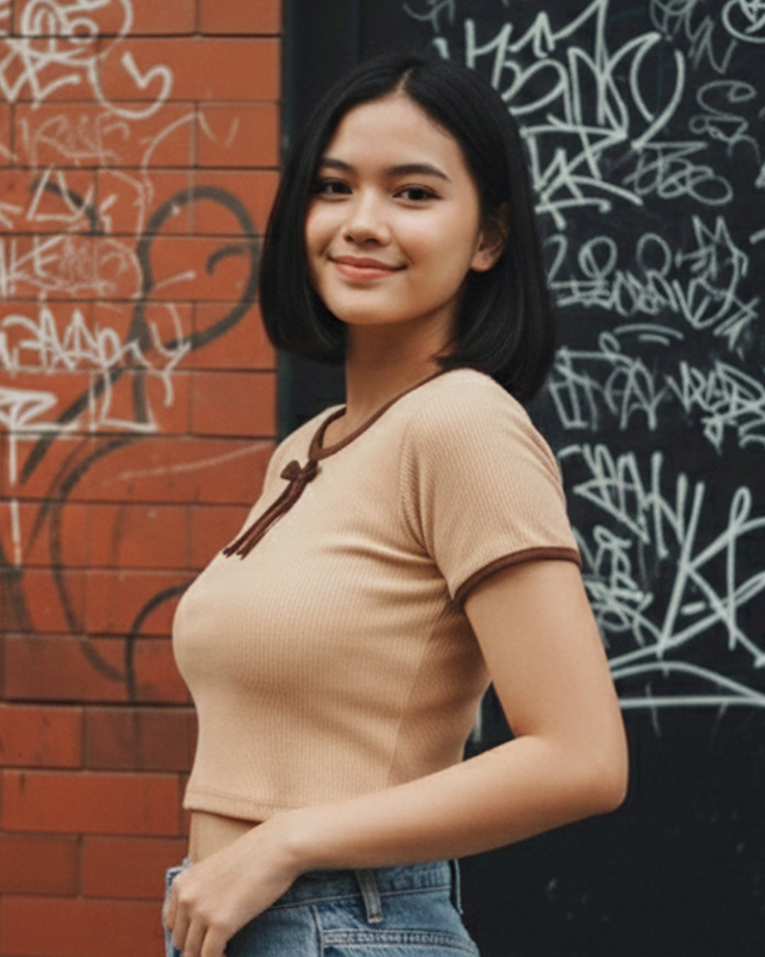 Contrast Trim Ribbed Knot Crop Top