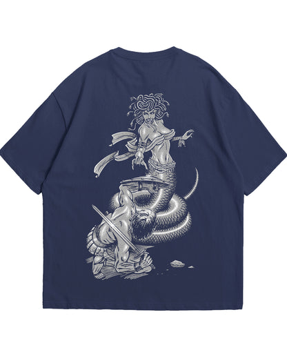 The Serpent’s Siege: Navy Blue Oversized Graphic Tee