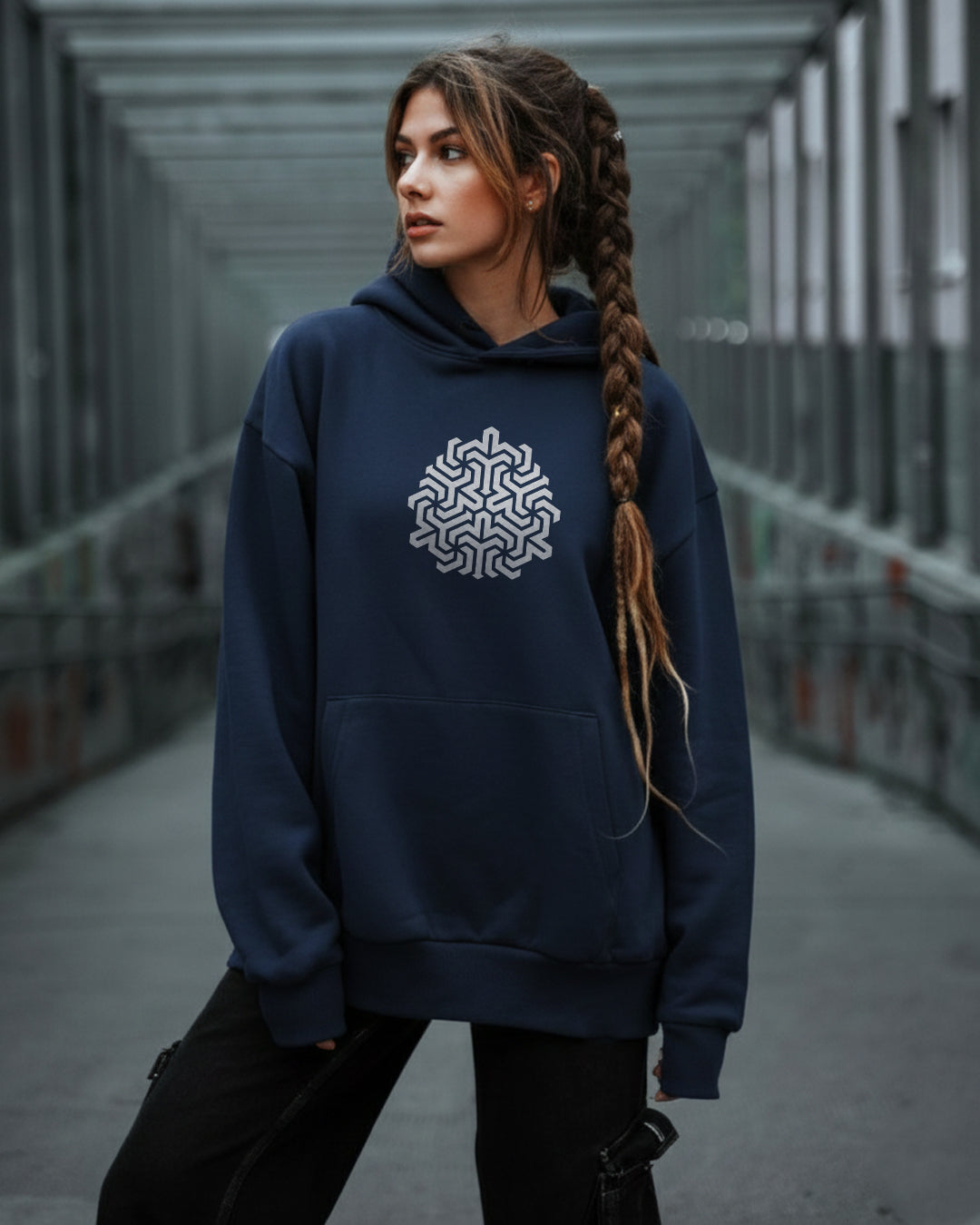 Geometric Web Scarab Navy Hoodie