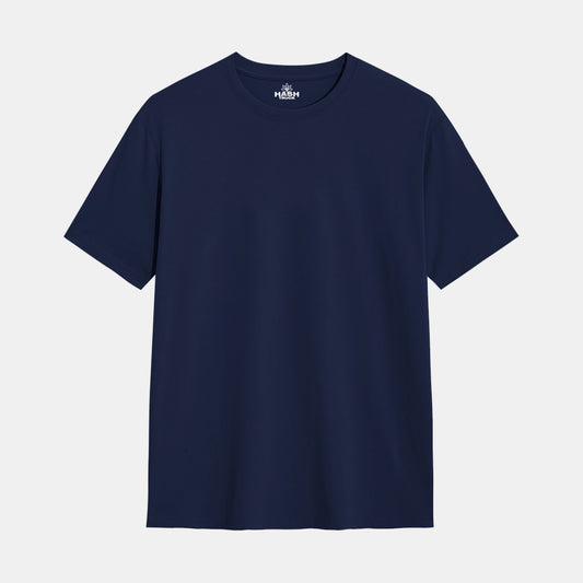 Hashtruck Solid Navy Blue Cotton Plain T-Shirt