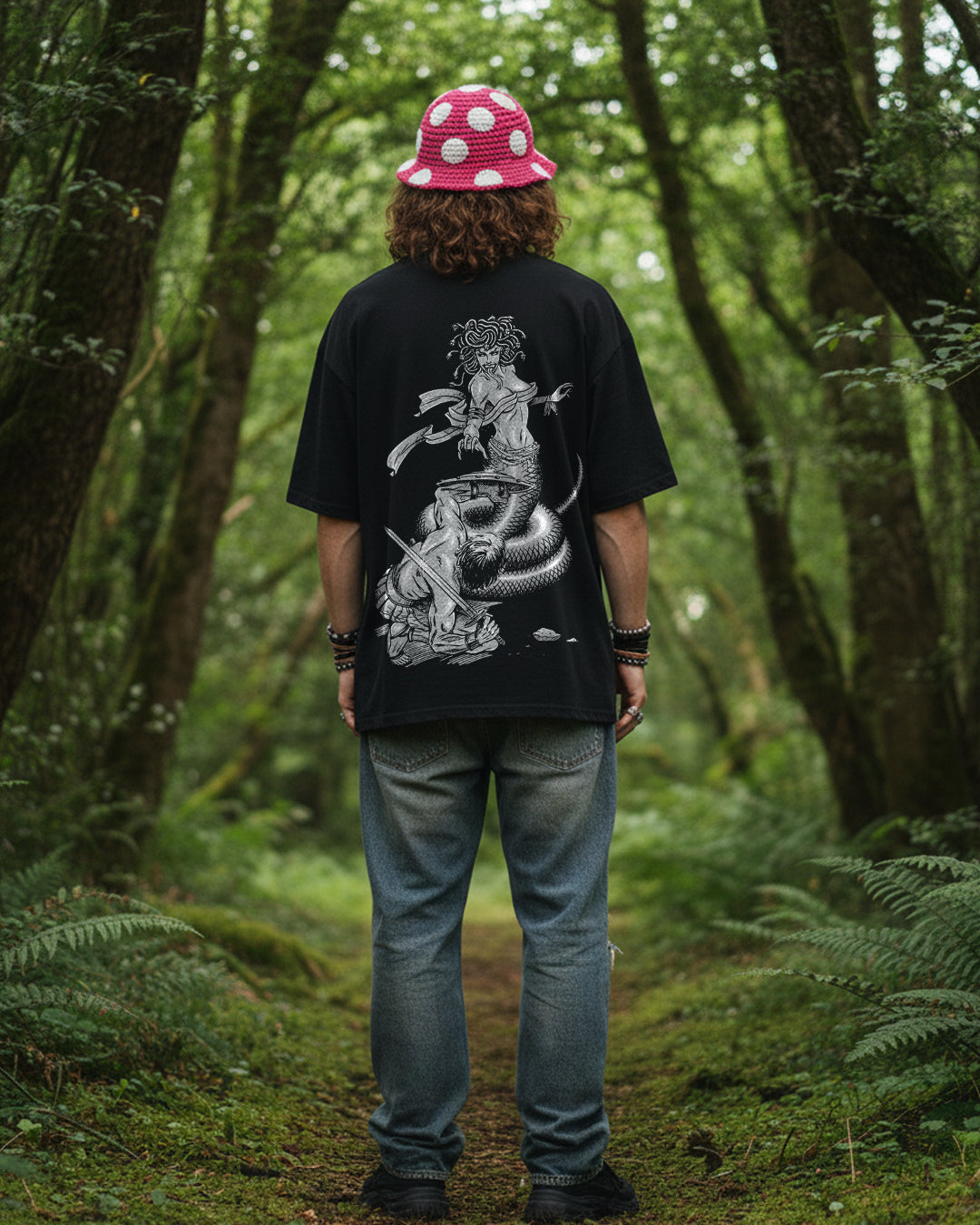 The Snake Gorgon Medusa Oversized Fit Black T-Shirt