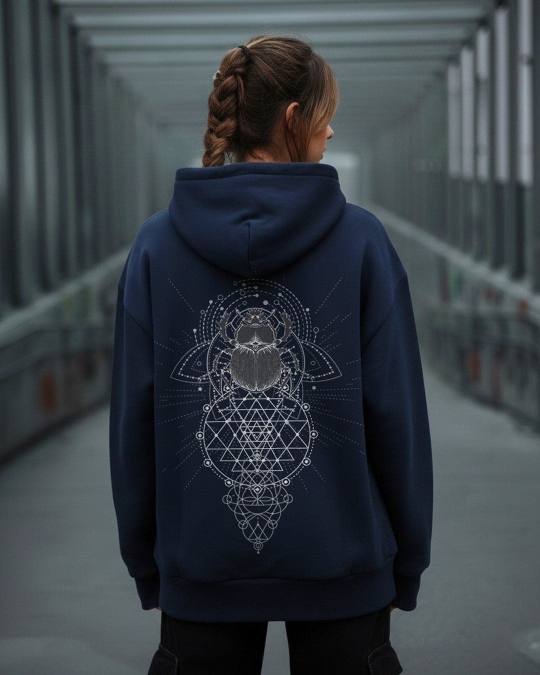 Geometric Web Scarab Navy Hoodie