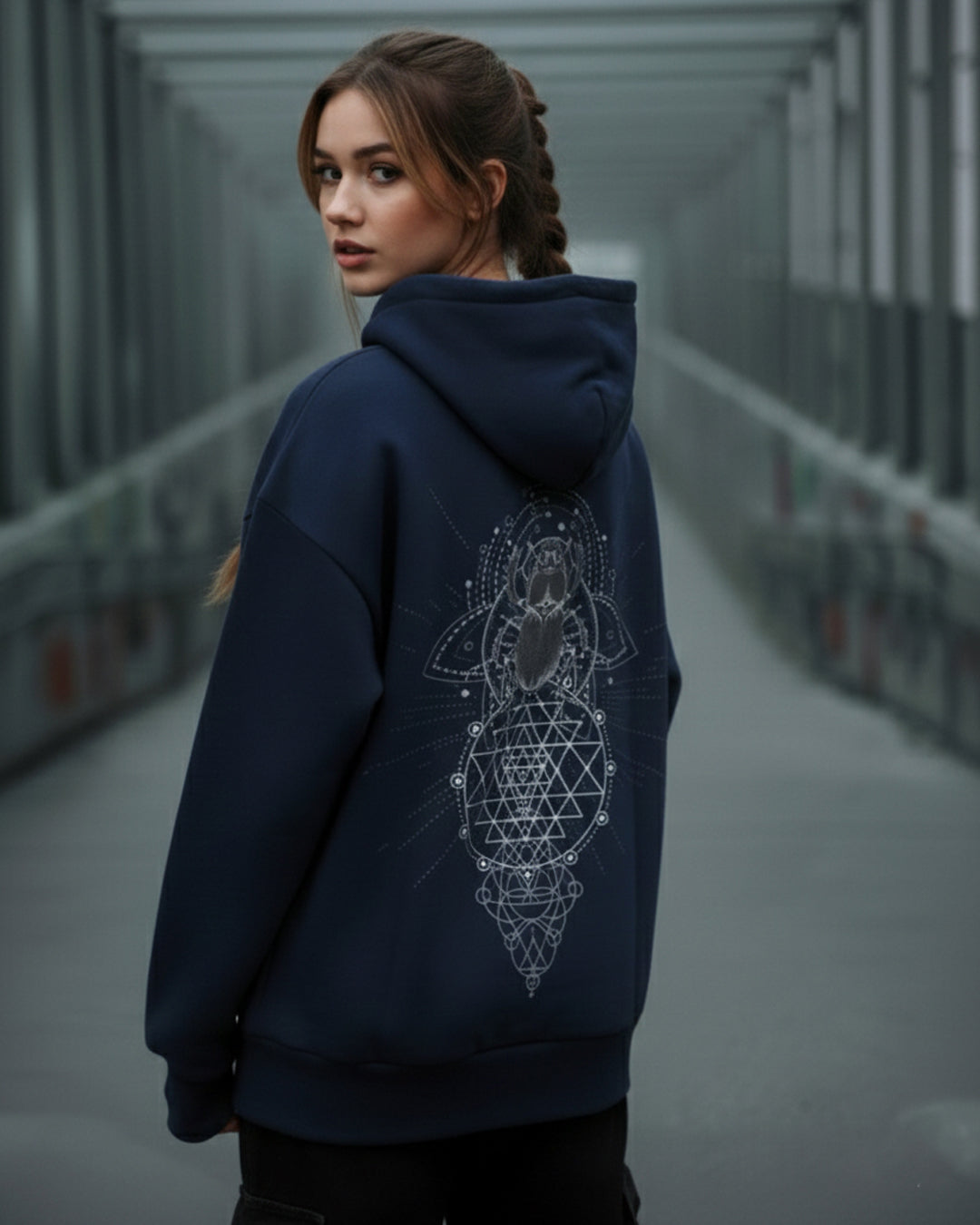 Geometric Web Scarab Navy Hoodie