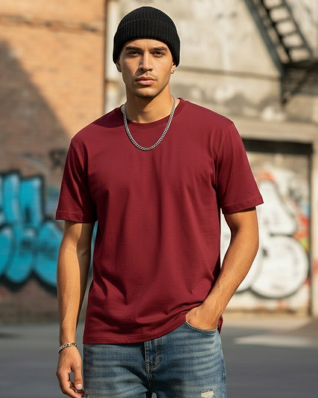 Classic Maroon Regular Fit Cotton Tee