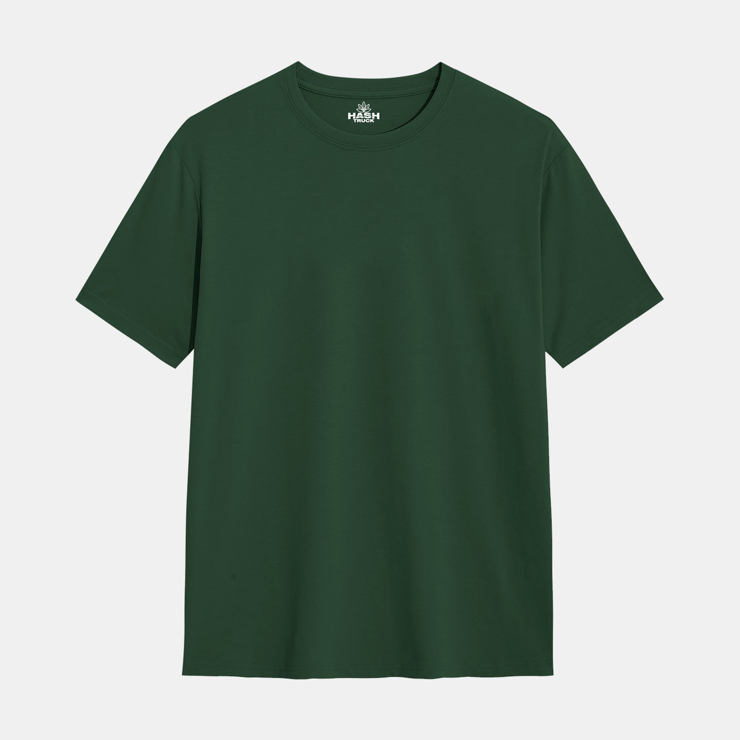 Hashtruck Solid Dark Green Cotton Plain T-Shirt