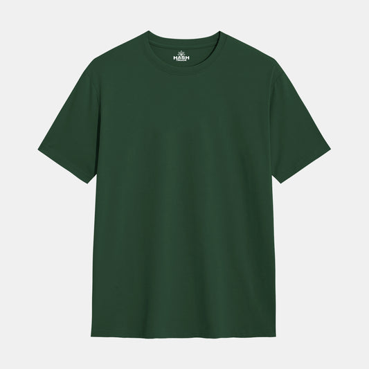 Hashtruck Solid Dark Green Cotton Plain T-Shirt