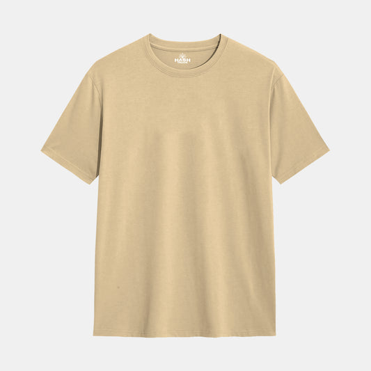 Hashtruck Solid Beige Cotton Plain T-Shirt