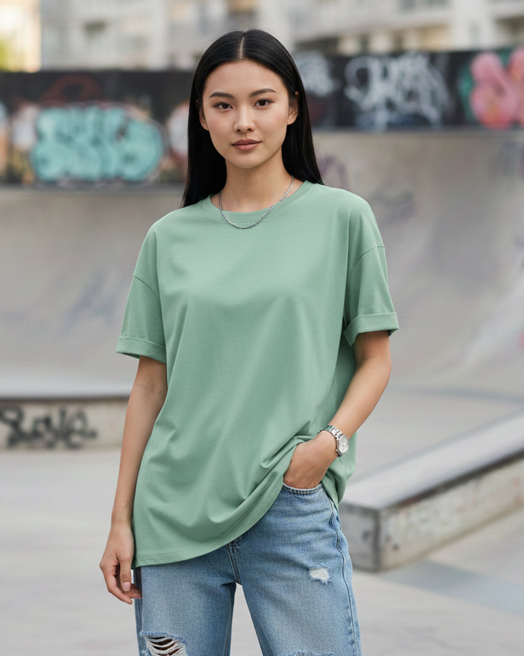 Urban Edge: The Oversized Teal Tee
