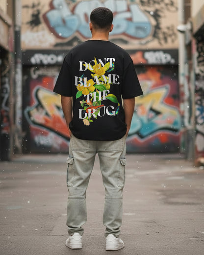 Don't Blame the Drug: Black Oversized Botanical Tee