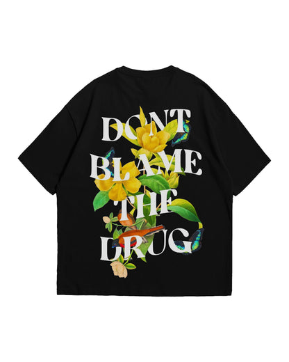 Don't Blame the Drug: Black Oversized Botanical Tee