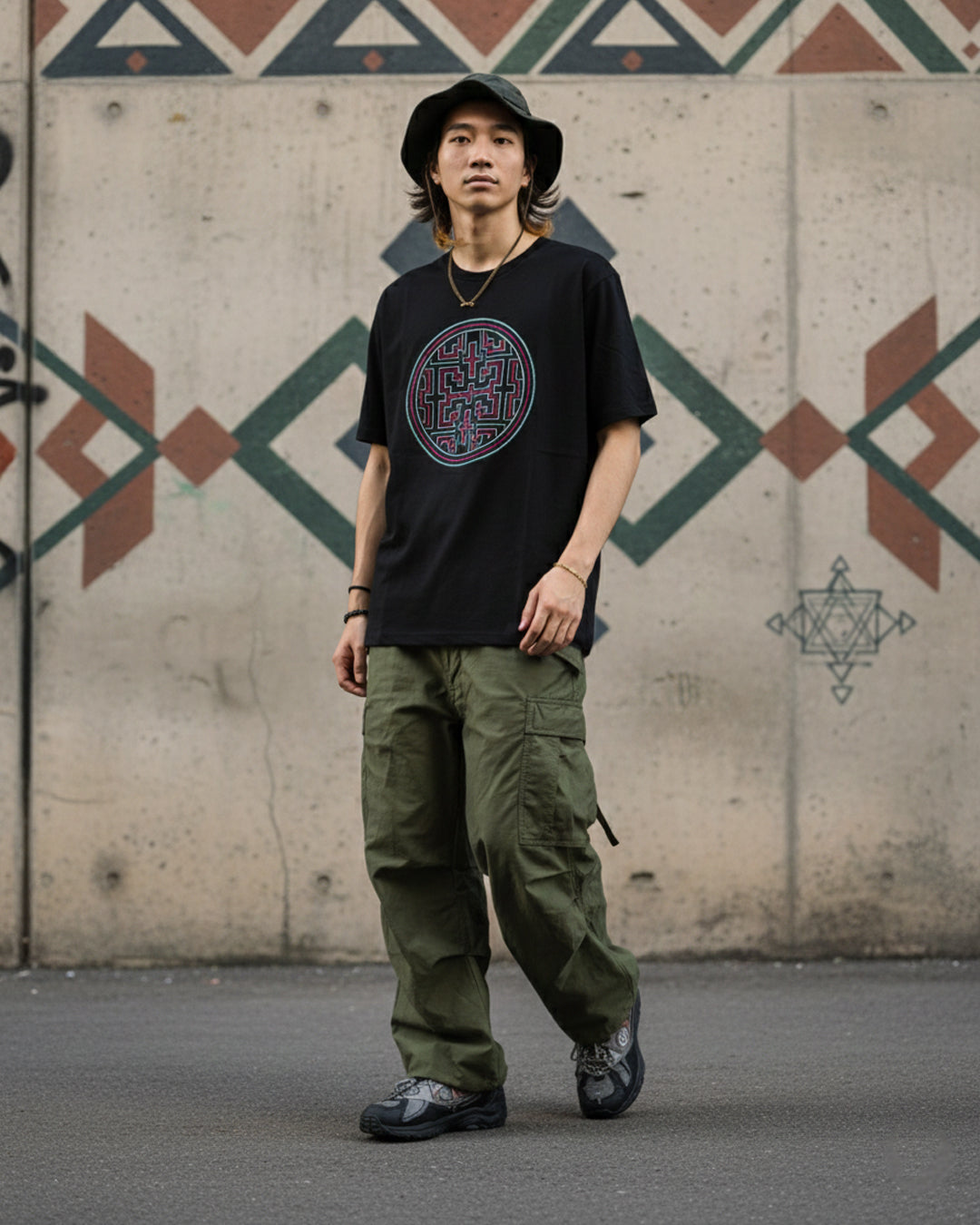 Shipibo Mandala Vision Premium Black Graphic T-Shirt