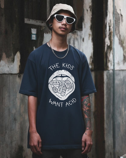 The Kids Want Acid: Navy Blue Oversized Graphic Tee