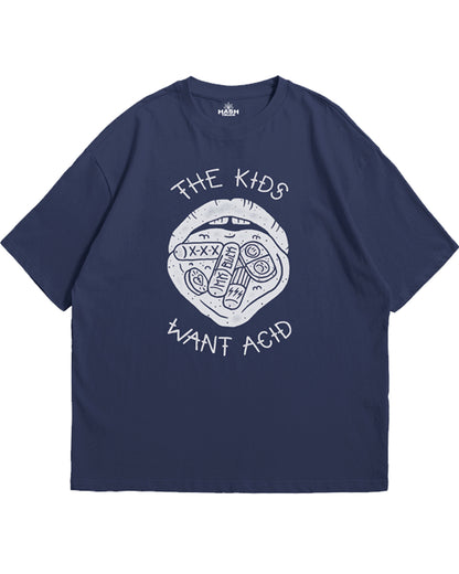 The Kids Want Acid: Navy Blue Oversized Graphic Tee