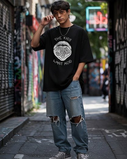 The Kids Want Acid Oversize Graphic Black Tshirt