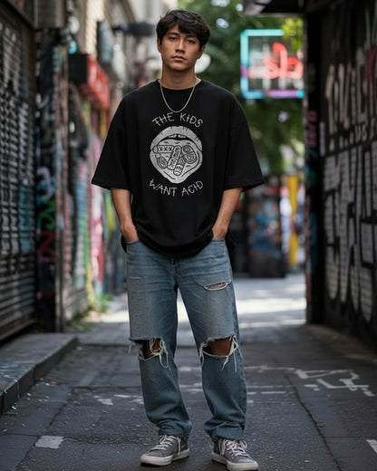 The Kids Want Acid Oversize Graphic Black Tshirt