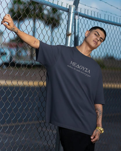 The Serpent’s Siege: Navy Blue Oversized Graphic Tee