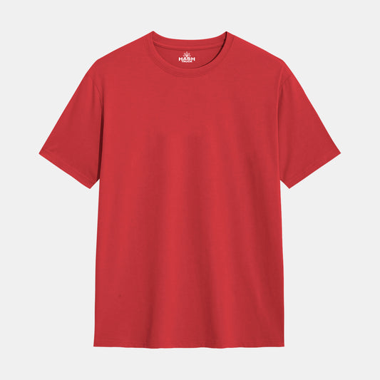 Hashtruck Solid Red Cotton Plain T-Shirt