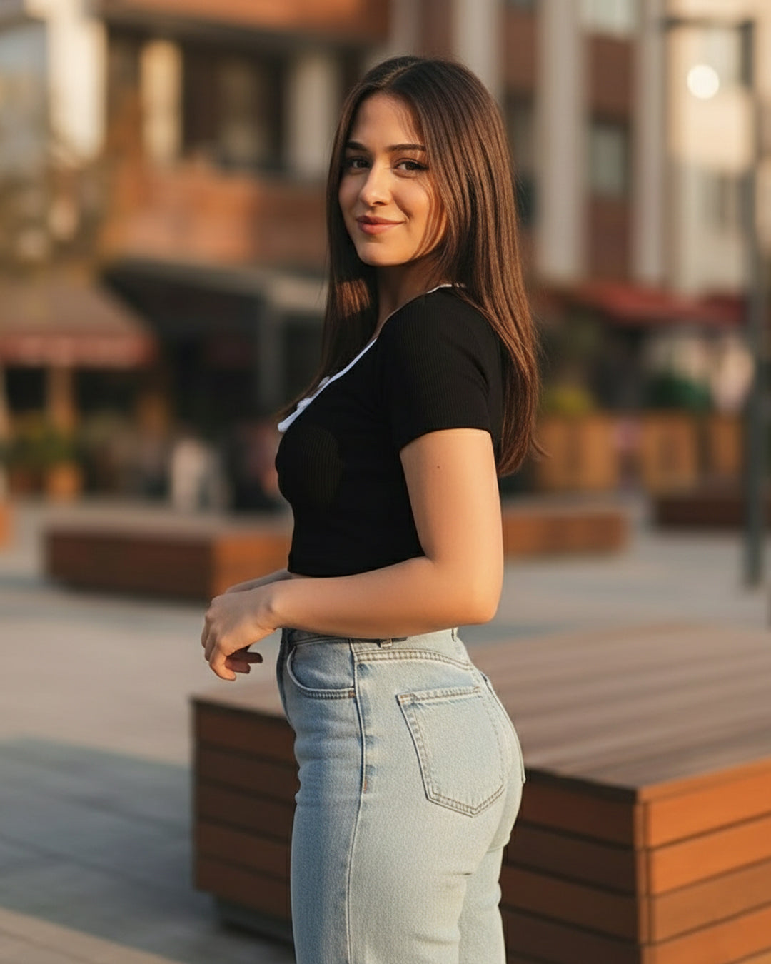 Contrast Trim Ribbed Knot Crop Top