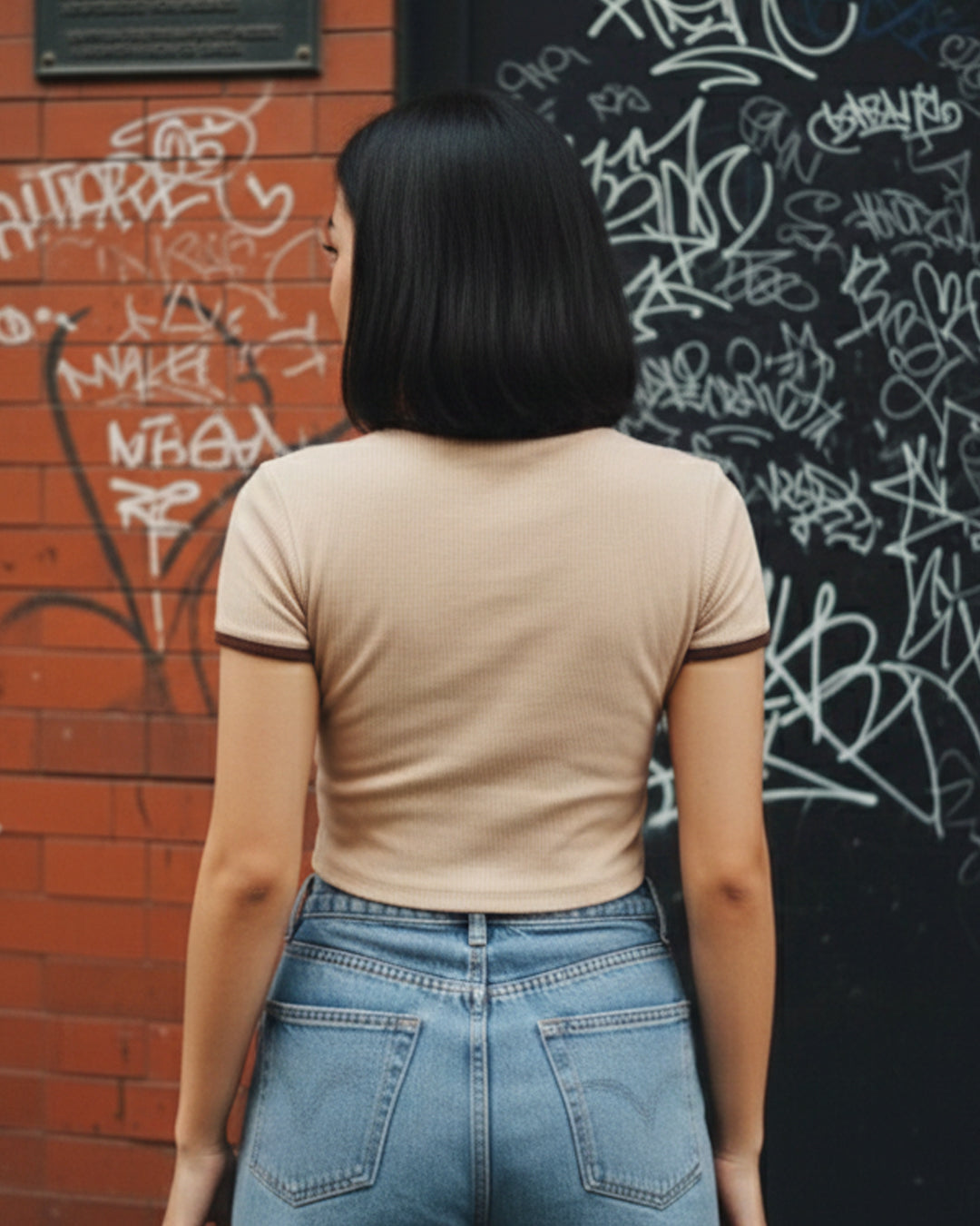 Contrast Trim Ribbed Knot Crop Top