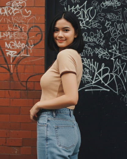 Contrast Trim Ribbed Knot Crop Top